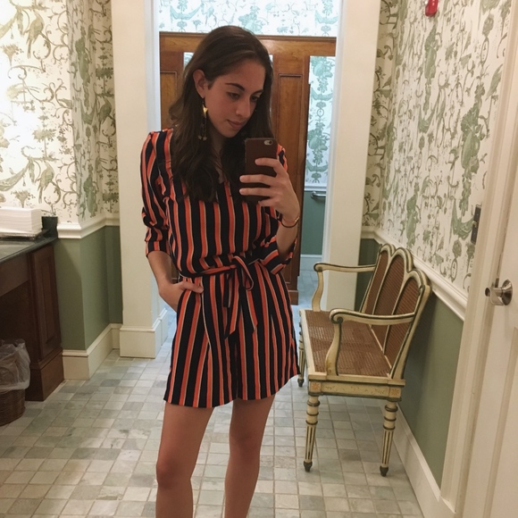 Banana Republic Navy & Orange Striped Romper - Picture 1 of 4